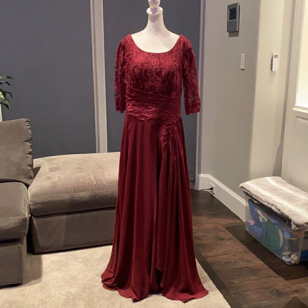 Women’s Long Chiffon Half Sleeve Mother of the Bride Prom Party Dress 14-16 NWOT